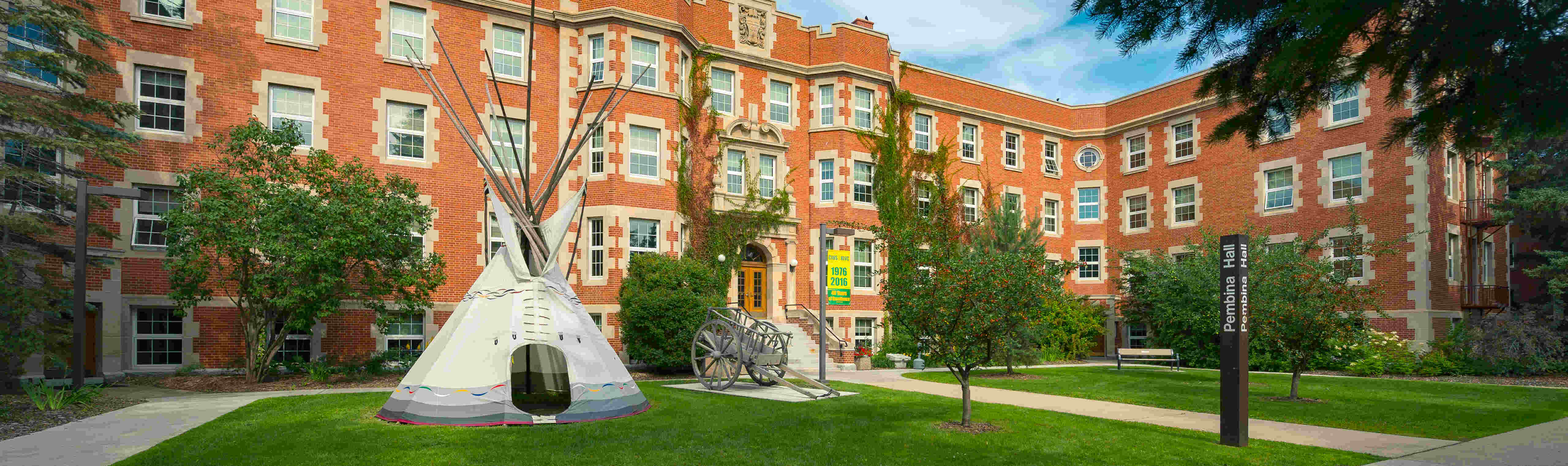 Outdoors in front of the Faculty of Native Studies