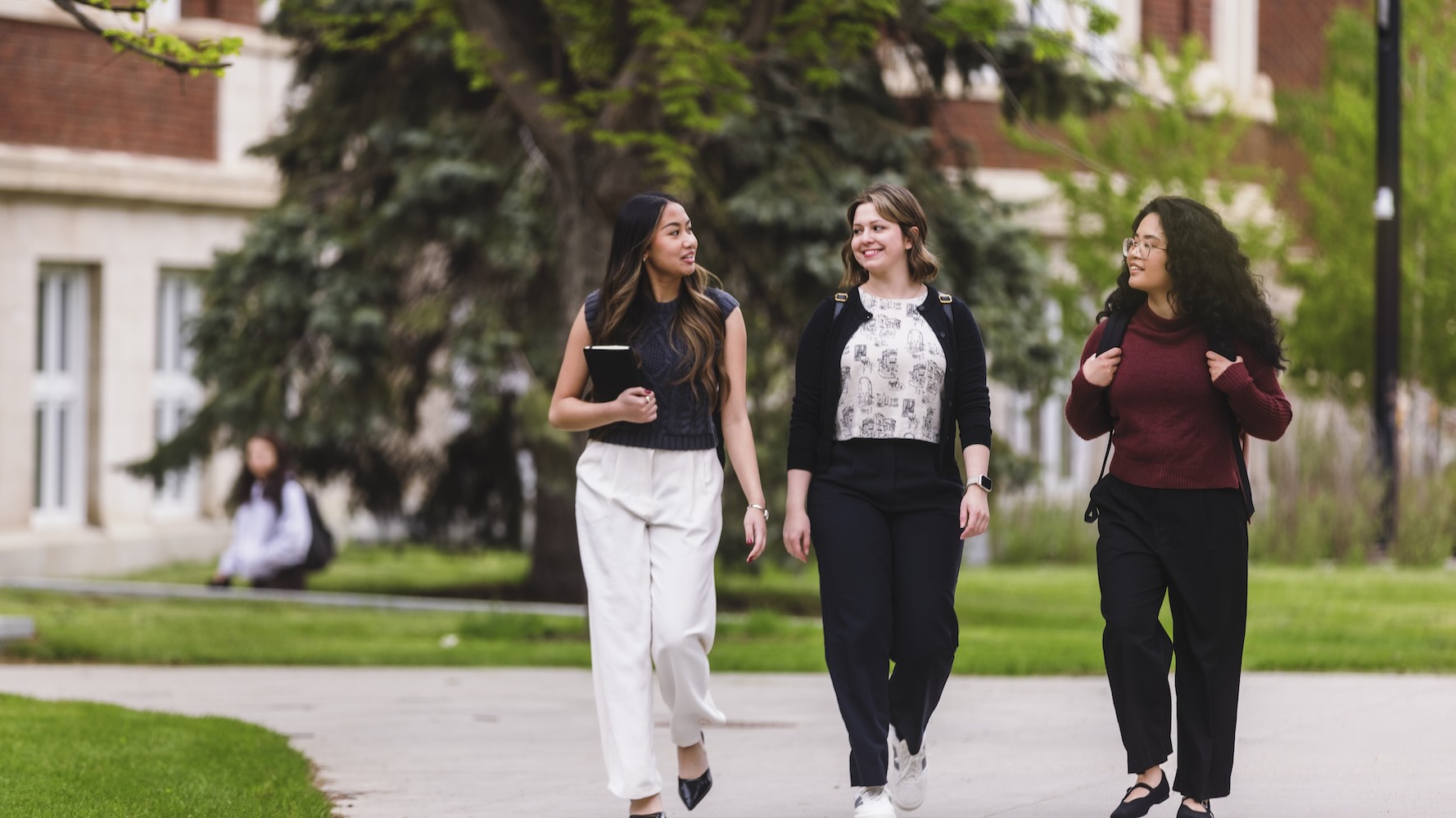 Students walking across campus